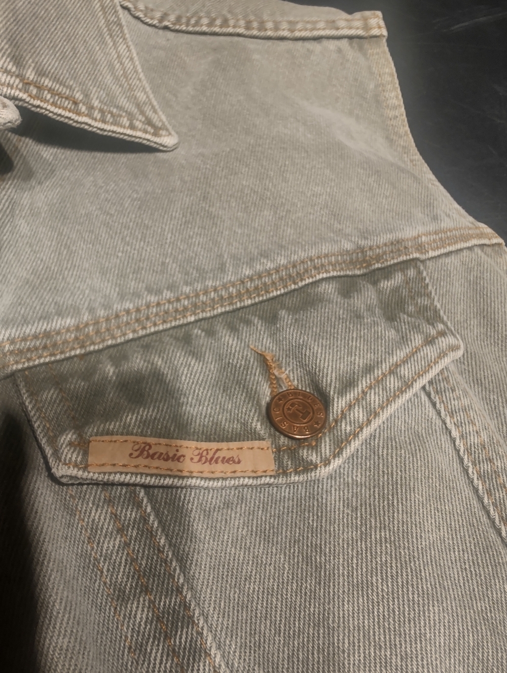 1990s Vintage Hollywood Denim Vest - Sage Green - Men's Large - Picture 3 of 5